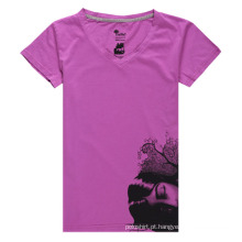 Moda impressa V-Neck T Shirt para as Mulheres